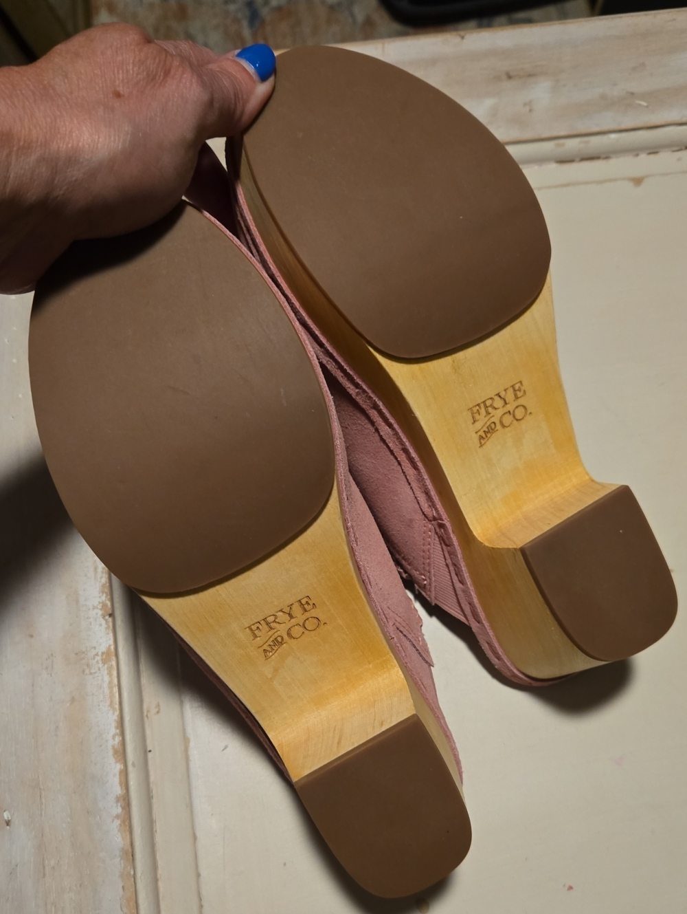 FRYE Dusty Rose Suede Braided-Trim Clogs - Picture 3 of 5